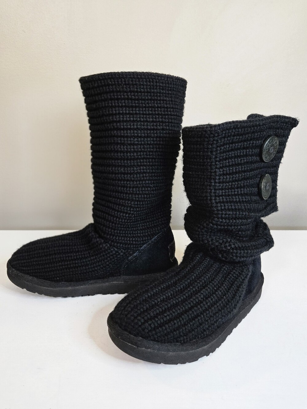 UGG Kids Black Cardy II Sweater Knit Slouchy Boots, Size 2 ~ VGUC